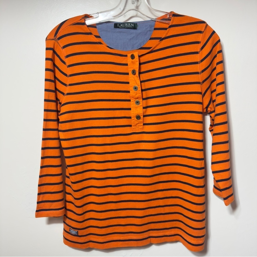 Lauren Ralph Lauren Stripe Button Detail Orange Women Size M